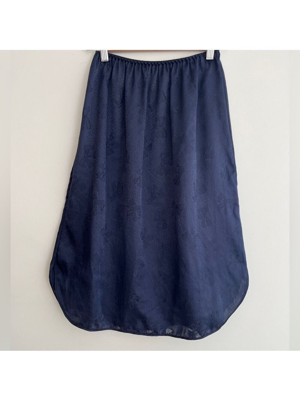 VINTAGE Silhouettes Half Slip Navy Blue Bow Jacquard Sheer Pattern Lingerie